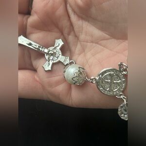 Silver Rosary Beads with Cross Bracelet